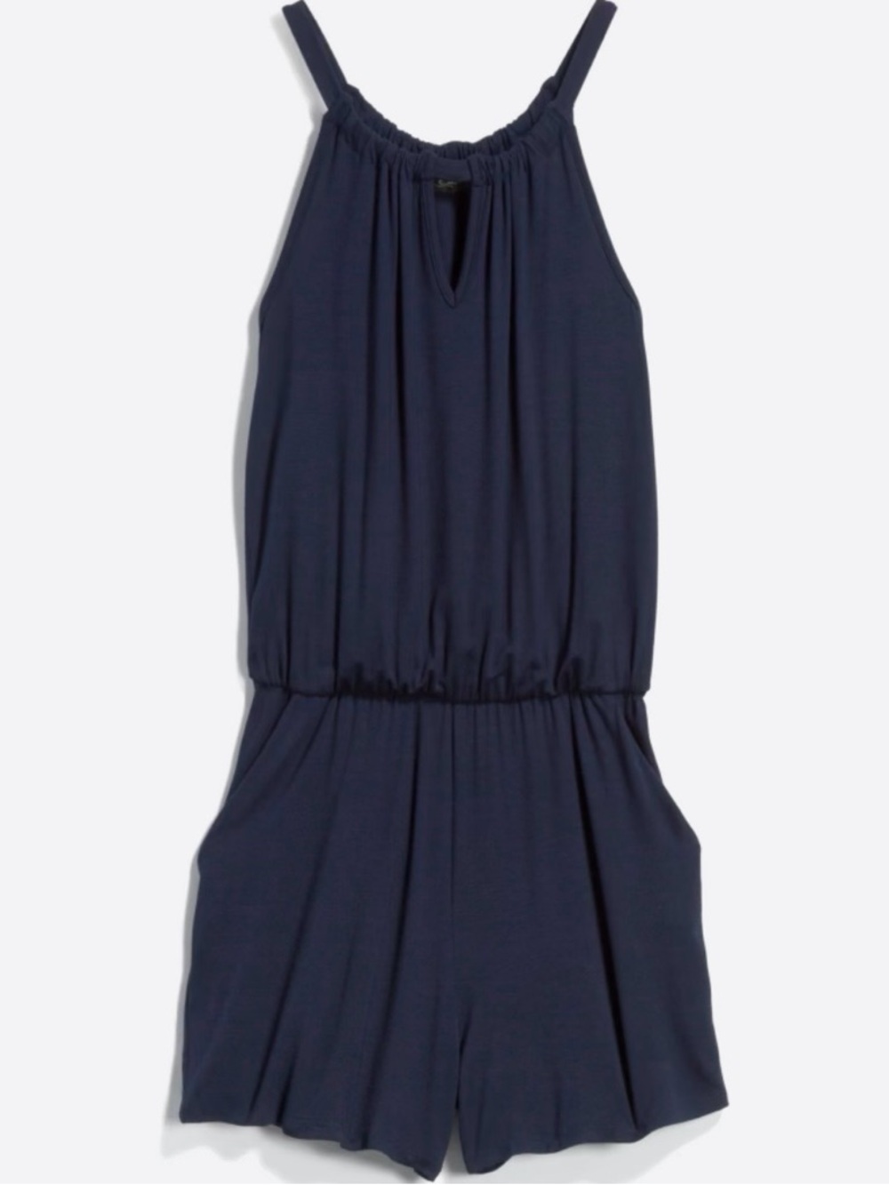 Colette Isha Knit Navy Blue Ruched Waist Summer Sleeveless Romper Size Small